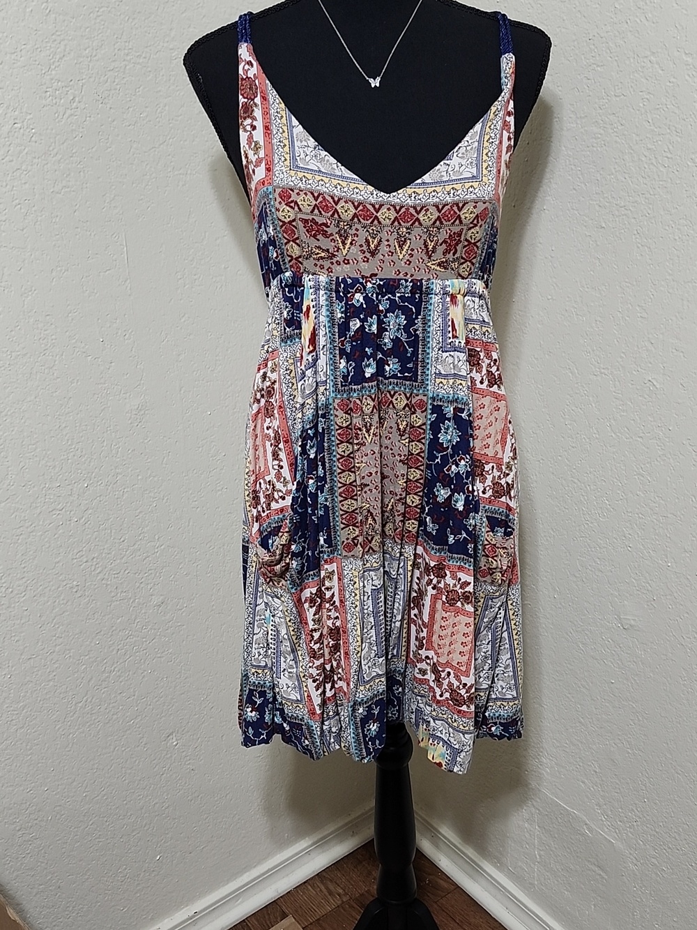 American Rag Boho Patchwork Floral Print Sundress Sz L Y2K BoHo Sundress